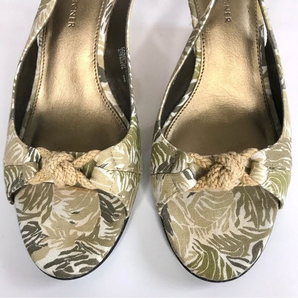 ETIENNE AIGNER Trista Rattan Wedge Heel Green Tropical Print Ankle Strap size 6 - Picture 4 of 15